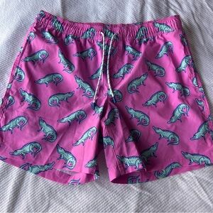 Pink Swim Shorts with Alligator Print